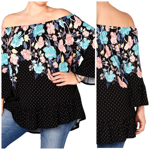 Style & Co. Tops - Style & Co Floral Bell Sleeve Off Shoulder Top 0X